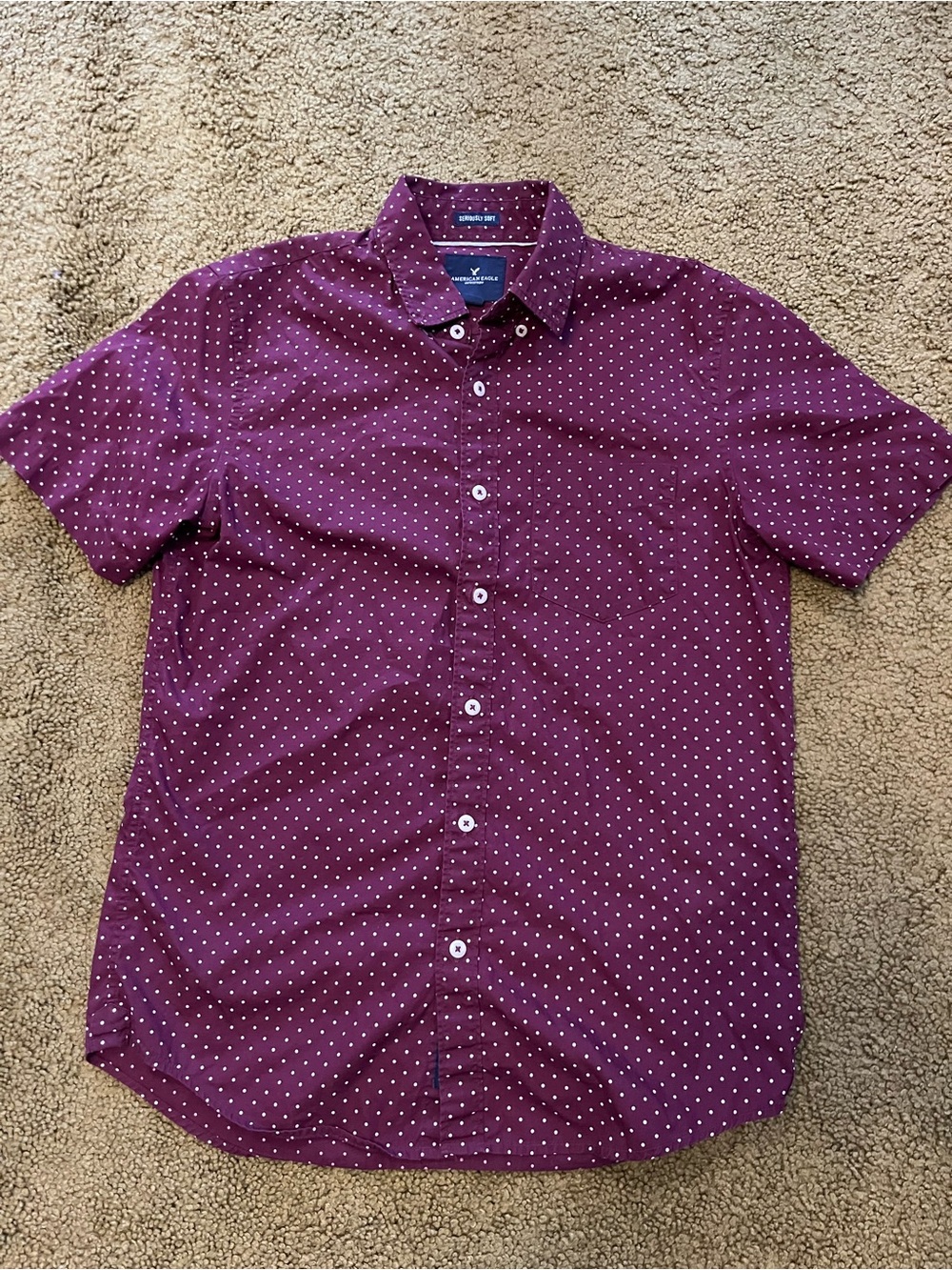Men's Short-Sleeve Button-Up Shirt in Burgundy with Dotted Print